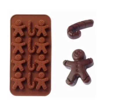 MOLDE CHOCOLATE SILICONA NAVIDAD BASTON/MUÑECO JENJIBRE