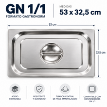 Tapa para Contenedor Gastronorm GN 1/1 Acero Inoxidable 53x32,5 cm - Multimenaje