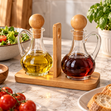 Set Aceitera y Vinagrera Acrílica con Base de Bambú 3 Piezas - Multimenaje