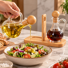 Set Aceitera y Vinagrera Acrílica con Base de Bambú 3 Piezas - Multimenaje