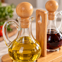 Set Aceitera y Vinagrera Acrílica con Base de Bambú 3 Piezas - Multimenaje