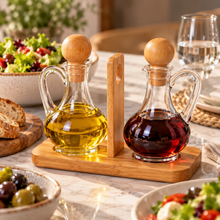 Set Aceitera y Vinagrera Acrílica con Base de Bambú 3 Piezas - Multimenaje