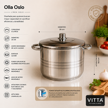 Olla Alta Para Cocina 26 cm 8 Litros Acero Inoxidable Plateado Oslo - Vitta