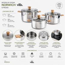 Batería De Cocina Para Inducción 6 Piezas Acero Inoxidable Plateado Norwich - Vitta