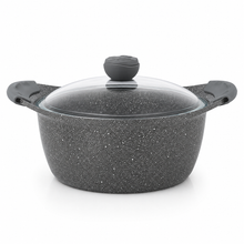 Cacerola Antiadherente Granito Gris 26 cm con Tapa de Vidrio - OMS