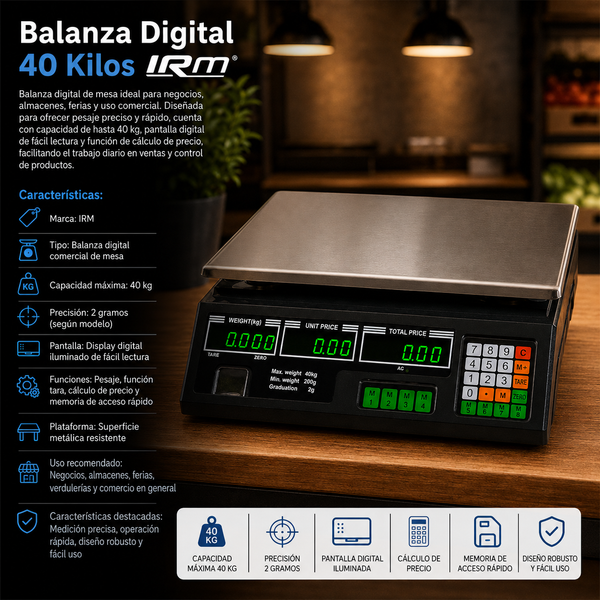 Balanza Peza Digital 40 Kilos Irm