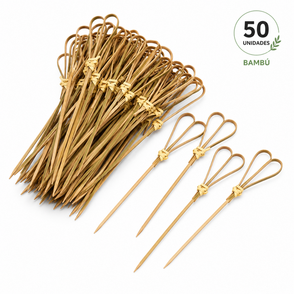Pinchos para Cóctel Corazón de Bambú 12 cm Set 50 Unidades - Multimenaje