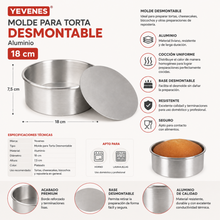 Molde para Torta Desmontable Aluminio Yevenes 18 cm - Yevenes