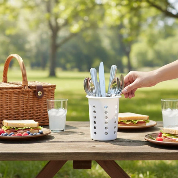 Cilindro Porta Cubierto Y Escurridor Plástico Blanco Multimenaje
