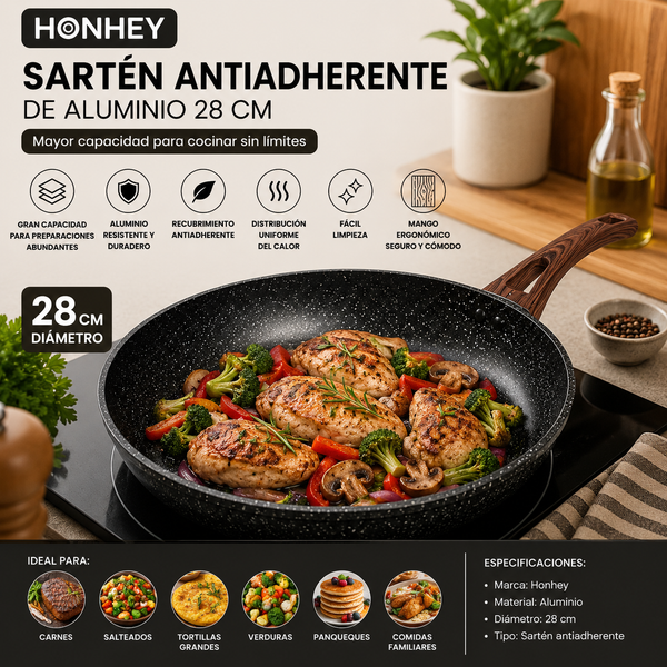 Sartén Antiadherente de Aluminio 28 cm Honhey