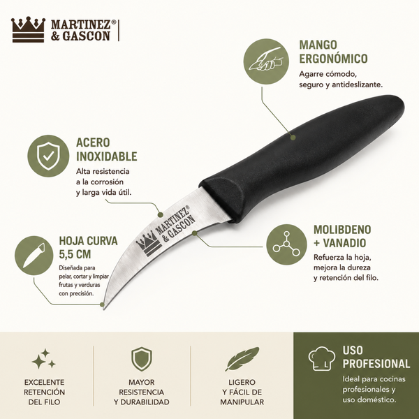 Ficha técnica del Cuchillo Mondador 5,5 cm Acero Inoxidable Martínez y Gascón