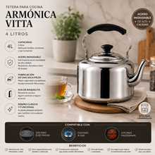 Tetera Para Cocina 4 Litros Acero Inoxidable Plateado Armonica - Vitta