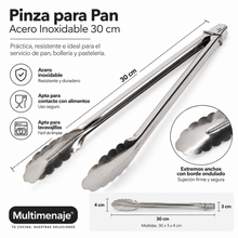 Pinza para Pan Acero Inoxidable 30 cm - Multimenaje