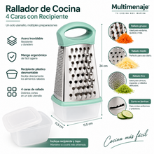 Rallador de Cocina 4 Caras Acero Inoxidable con Recipiente - Multimenaje