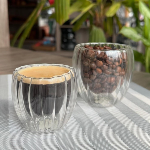 VASO ONDULADO DOBLE PARED DE VIDRIO BOROSILICATO 7X8CM MULTIMENAJE