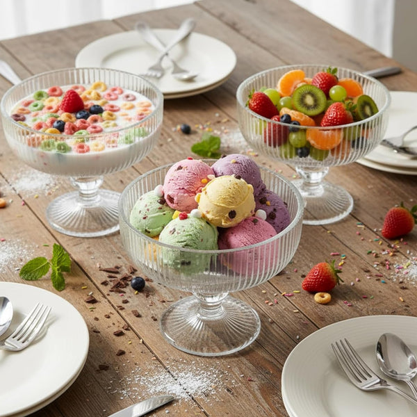 COPA POSTRE ESTRIADA VIDRIO TRANSPARENTE 300ML 12X10X10CM MULTIMENAJE