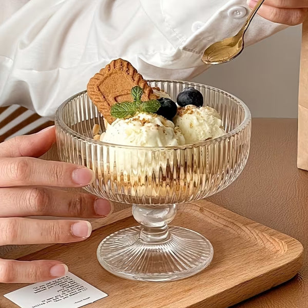 COPA POSTRE ESTRIADA VIDRIO TRANSPARENTE 300ML 12X10X10CM MULTIMENAJE