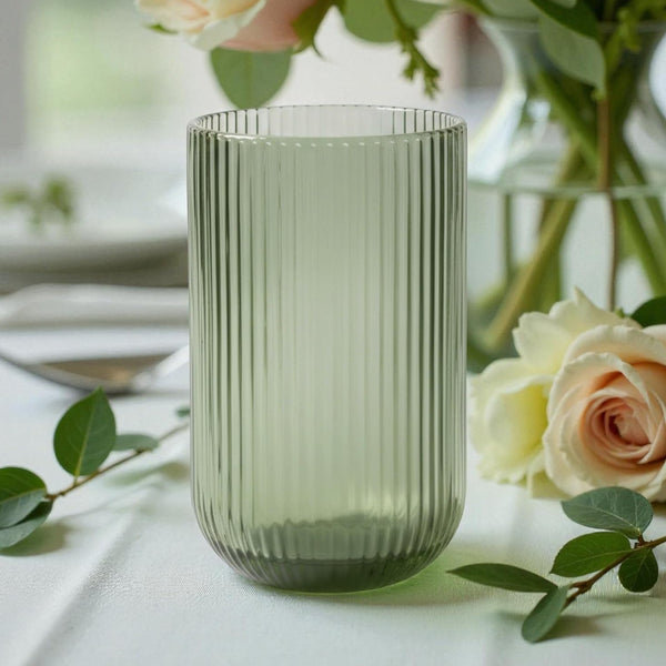 VASO ESTRIADO VIDRIO GRIS 8X8X13CM 410ML MULTIMENAJE