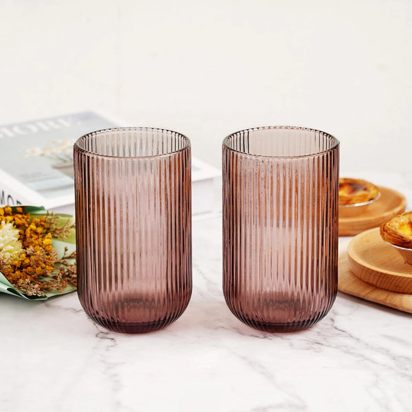 VASO ESTRIADO VIDRIO MORADO 8X8X13CM 410ML MULTIMENAJE