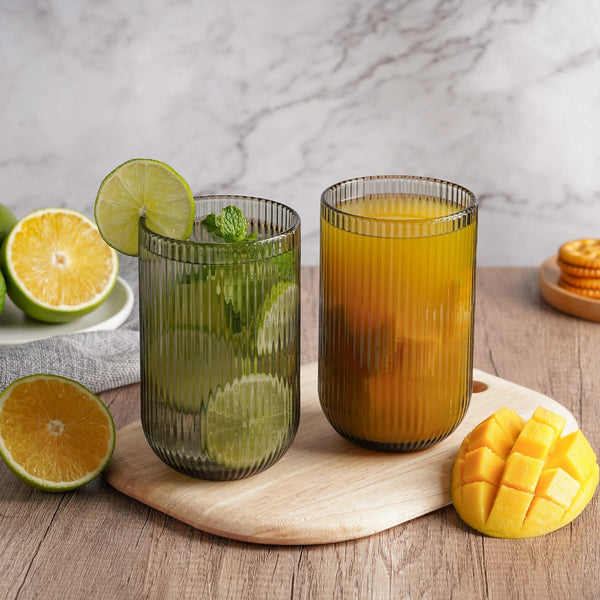 VASO ESTRIADO VIDRIO GRIS 8X8X13CM 410ML MULTIMENAJE