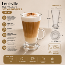 Mug Para Café Set 4 Unidades 295 Ml Vidrio Transparente - Kimglass