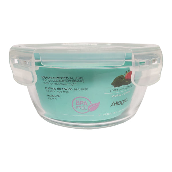 CONTENEDOR HERMETICO VIDRIO REDONDO 370CC ALLEGRA