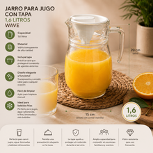 Jarro Para Jugo Con Tapa 1,6 Litros Vidrio Transparente - Viita