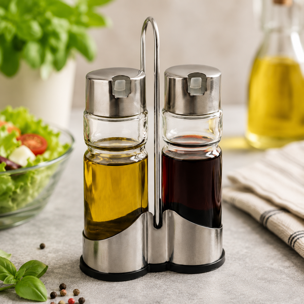 Juego Aceitera y Vinagrera de Vidrio con Soporte 2 Piezas - Vitta