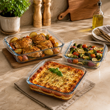 Asaderas Para Horno Cuadradas Set 3 Piezas Vidrio Transparente - Vitta