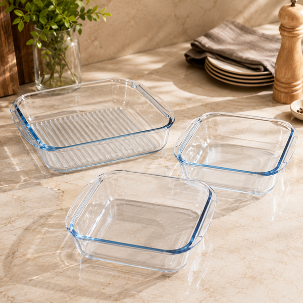 Asaderas Para Horno Cuadradas Set 3 Piezas Vidrio Transparente - Vitta